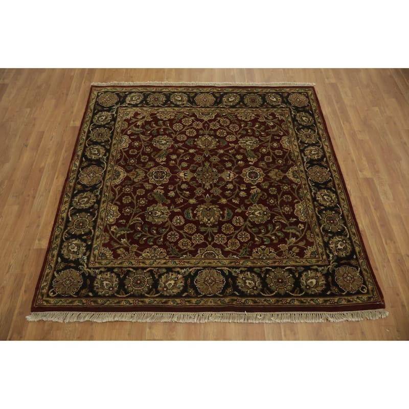 Hand Knotted Oriental 100% Wool Carpet Traditional All-Over Red Agra Area Rug - 5' 11'' X 6' 0''