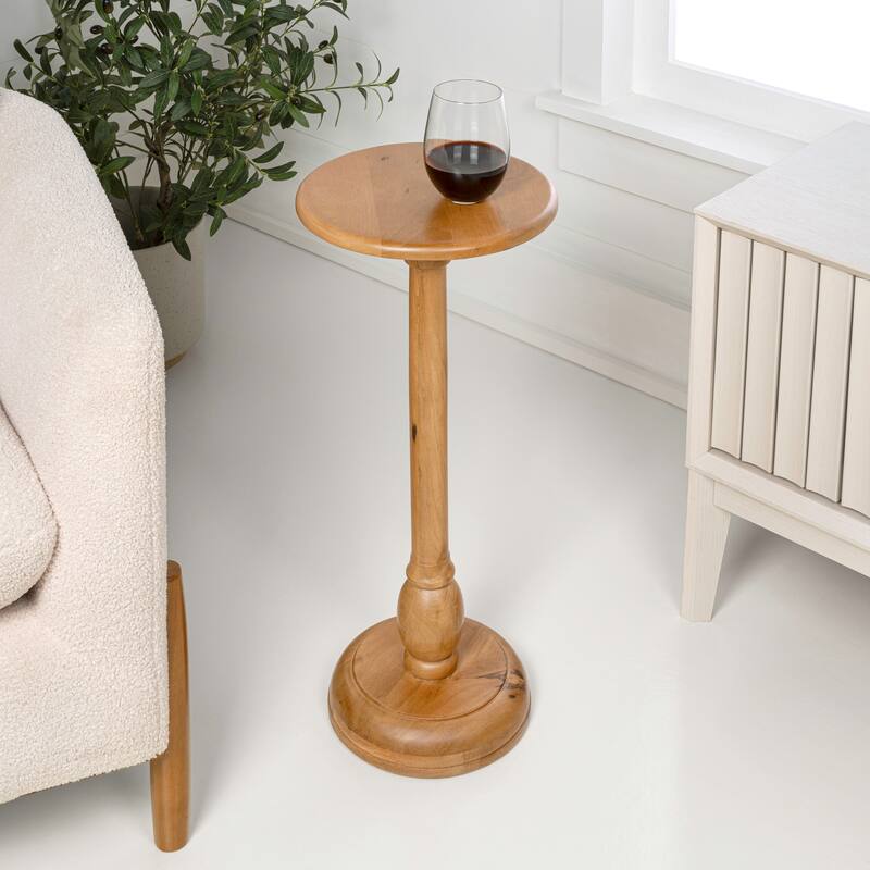 Leopold 24.5" Mango Wood Pedestal Round Drink Table and Decorative End Table, By JONATHAN Y