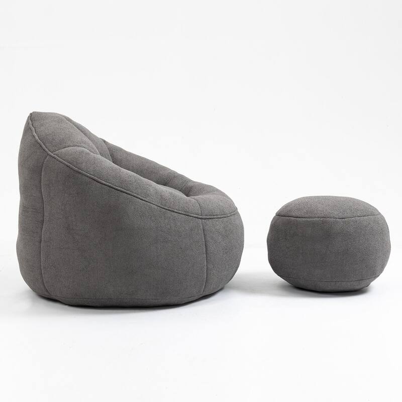 Fluffy Bean Bag Chair with Memory Foam & Ottoman for Living Room, Bedroom - Brown