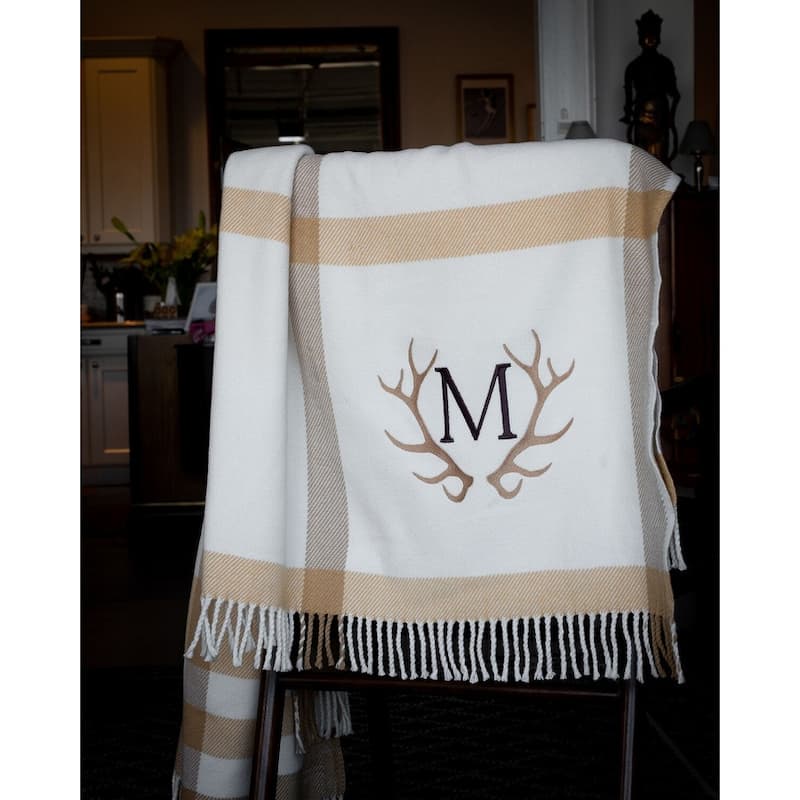 Plush Multi Beige Plaid Throw Blanket with Tassels
