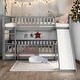 preview thumbnail 2 of 15, Full Over Full Low Bunk Bed with Fence and Ladder for Toddler Kids Teens,Elegant Children Bed,Grey