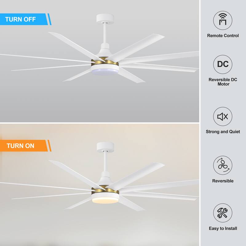72 Inch Black Morden LED Ceiling Fan with Light Remote(8-Blade)