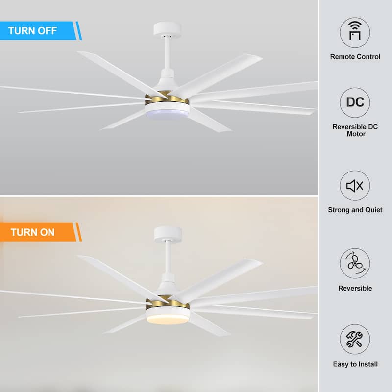 72-in Gold Large Indoor Ceiling Fan with Light Remote (8-Blade)