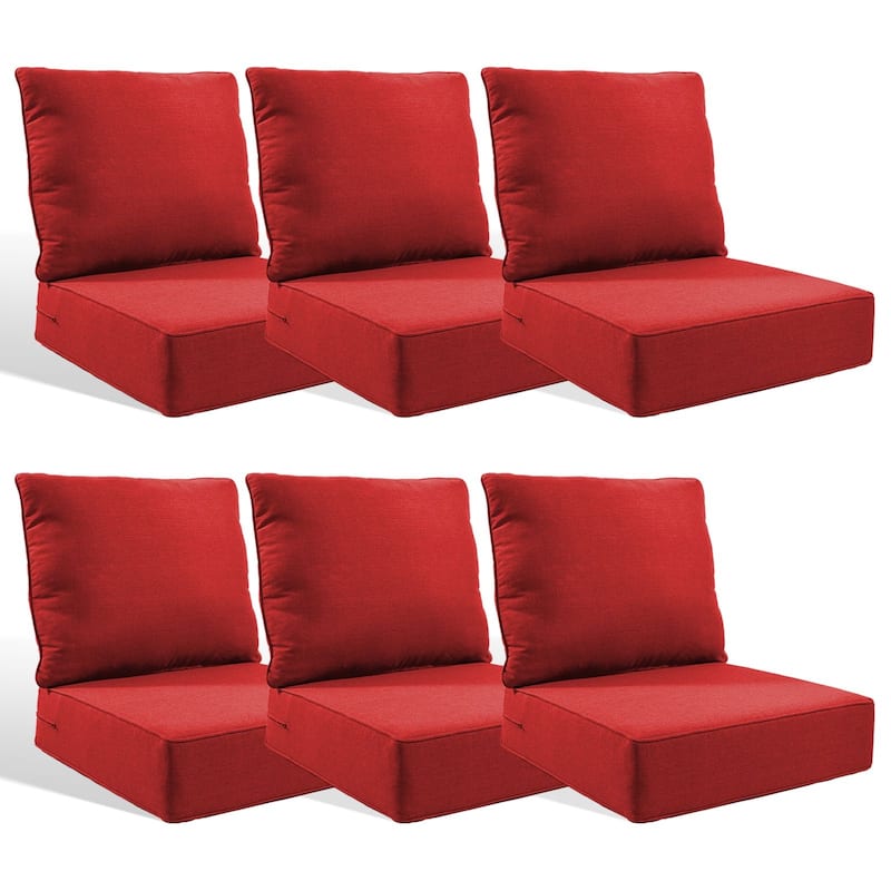 Pocassy 24x24x6 Inch Thick Cushions Pillows Set Indoor Outdoor Deep Seat Water & Fade Resistant - Red Cushion - 6 Set Seat & Back Cushion