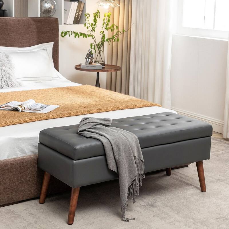43.30 "W x 17.70 "D x 18.90 "H Modern Bedroom Solid Wood Storage Bench