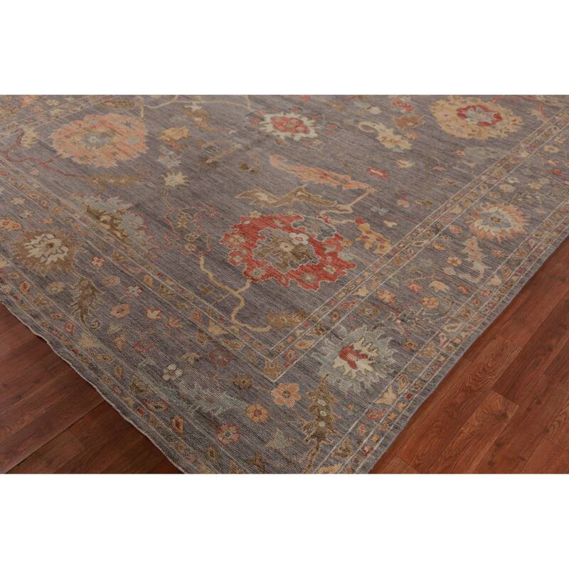 Hand Knotted Oriental 100% Wool Carpet Transitional All-Over Greys & Charcoal Oushak Area Rug - 9' 8'' X 8' 3''
