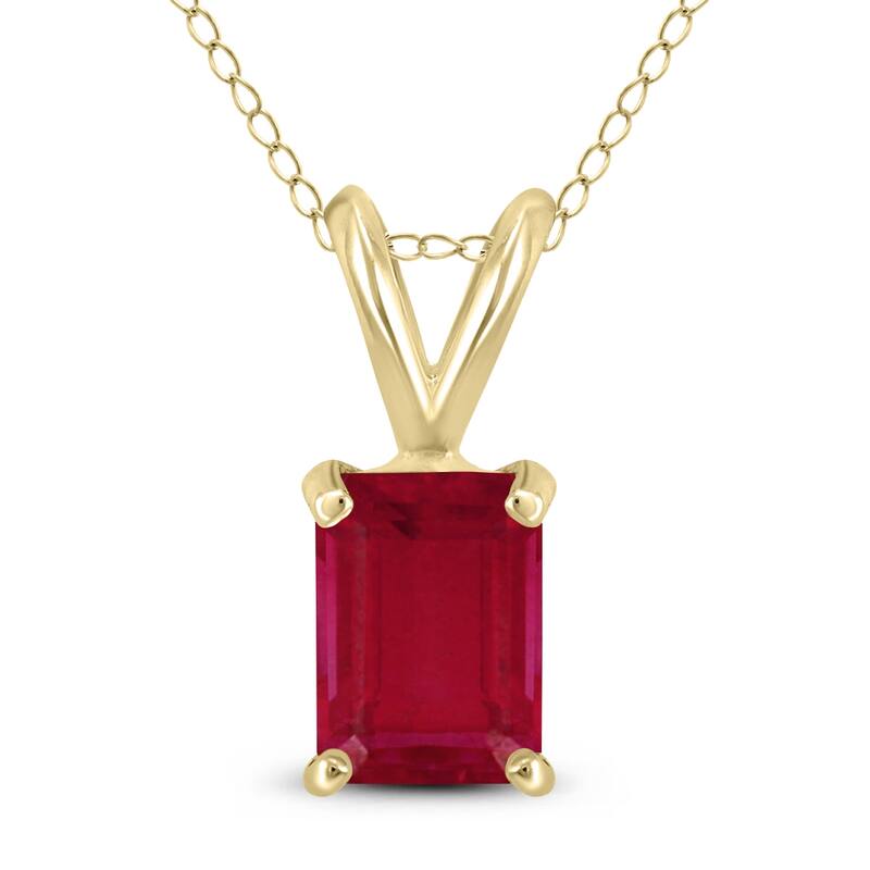 Marquee 14K Yellow Gold 6x4MM Emerald Shaped Ruby Pendant