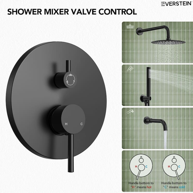Pressure Balance 3-Functions Shower Head System 10" Shower Faucet Set with Tub Faucet Spout