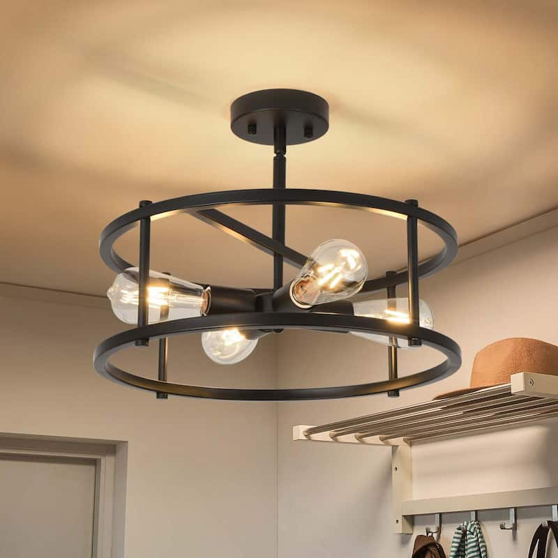 Starsky 4-Light 16in. Modern Caged Ceiling Light Drum Semi Flush Mount