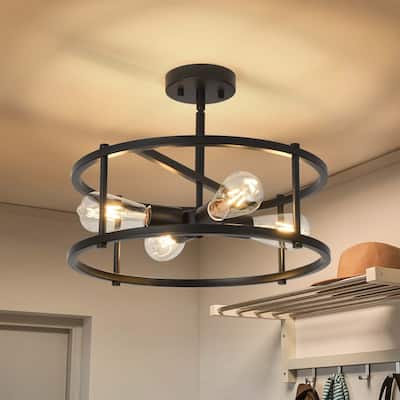 Starsky 4-Light 16in. Modern Caged Ceiling Light Drum Semi Flush Mount