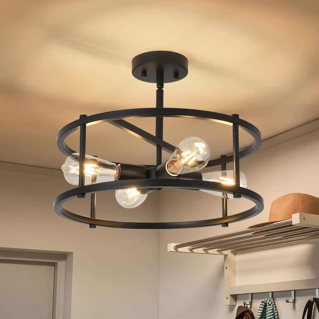 Starsky 4-Light 16in. Modern Caged Ceiling Light Drum Semi Flush Mount