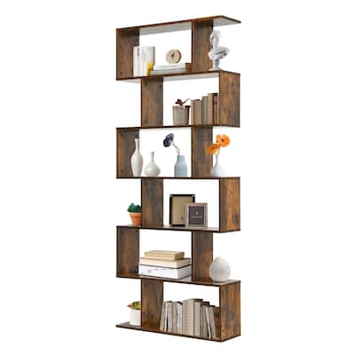 S-Shaped 6-Tier Freestanding Bookshelf with Open Storage Shelves for Living Room or Bedroom