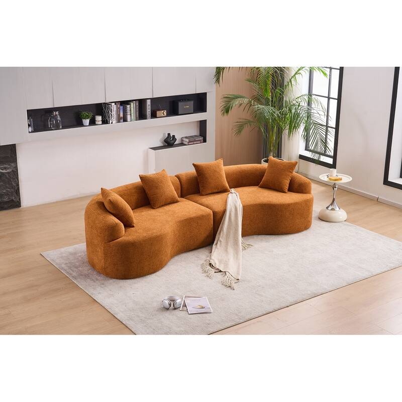 Curved Loveseat White Full Compression Sponge Sofa