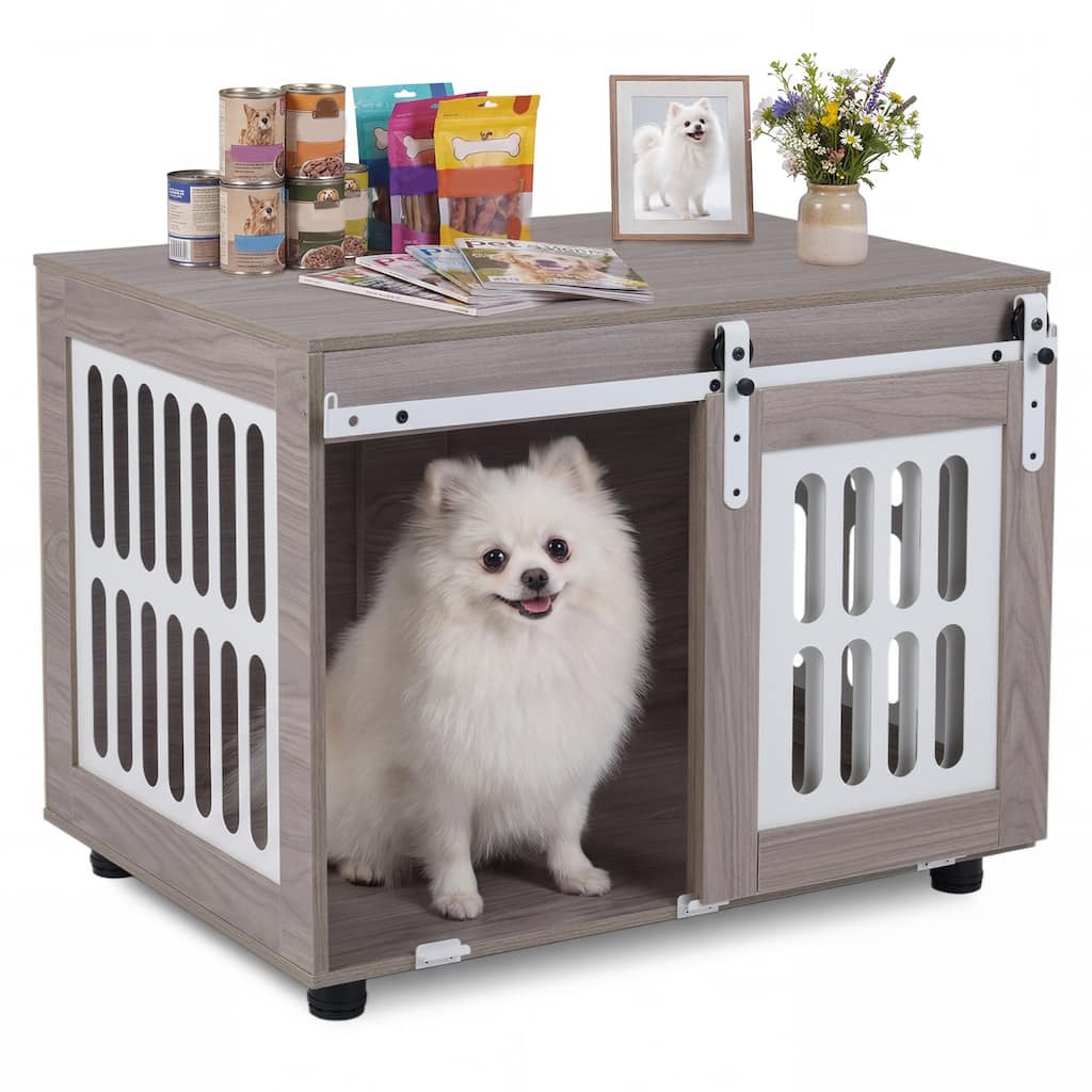Gymax 31.5'' Dog Crate Furniture w/Sliding Barn Door for Living Room