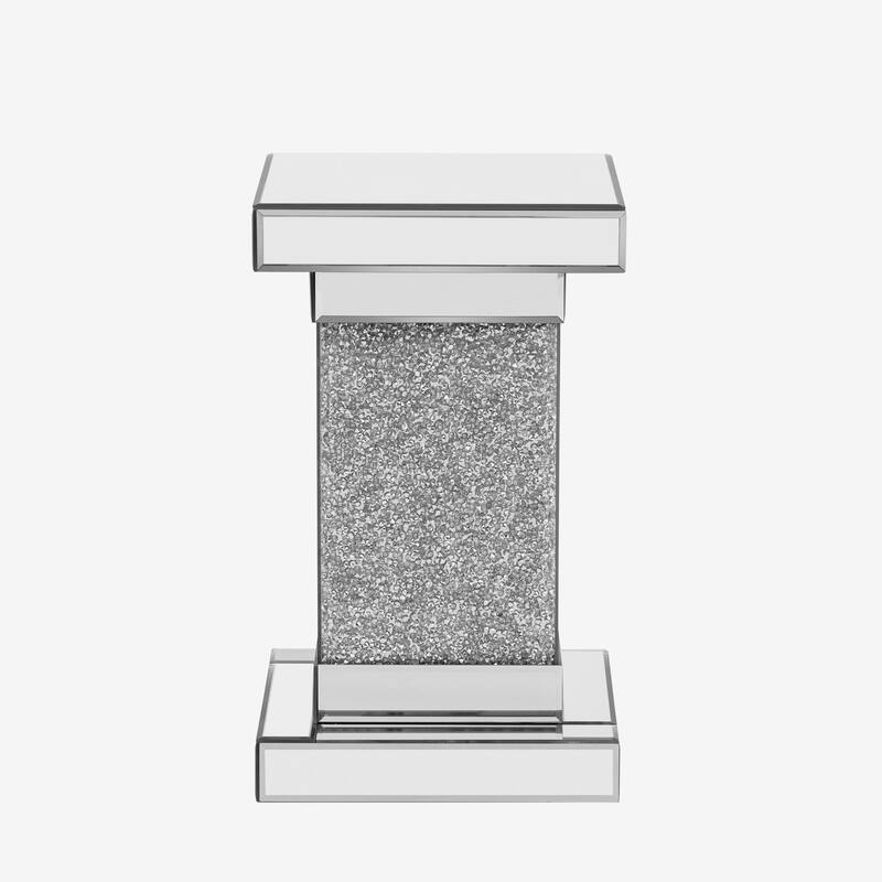 11.8'' Silver Square Mirrored End Table with LED Lights