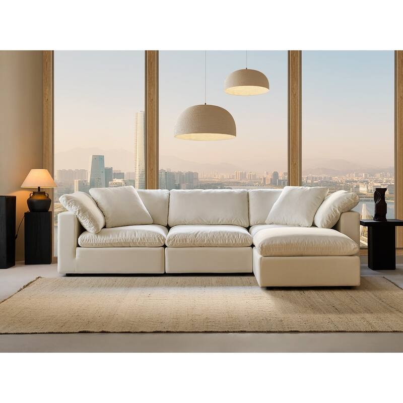 Square Arm Linen Fabric Rectangle Sectional Sofa Combination Sofa in Pearl White - Pearl White - 3 Sests(L Shape)