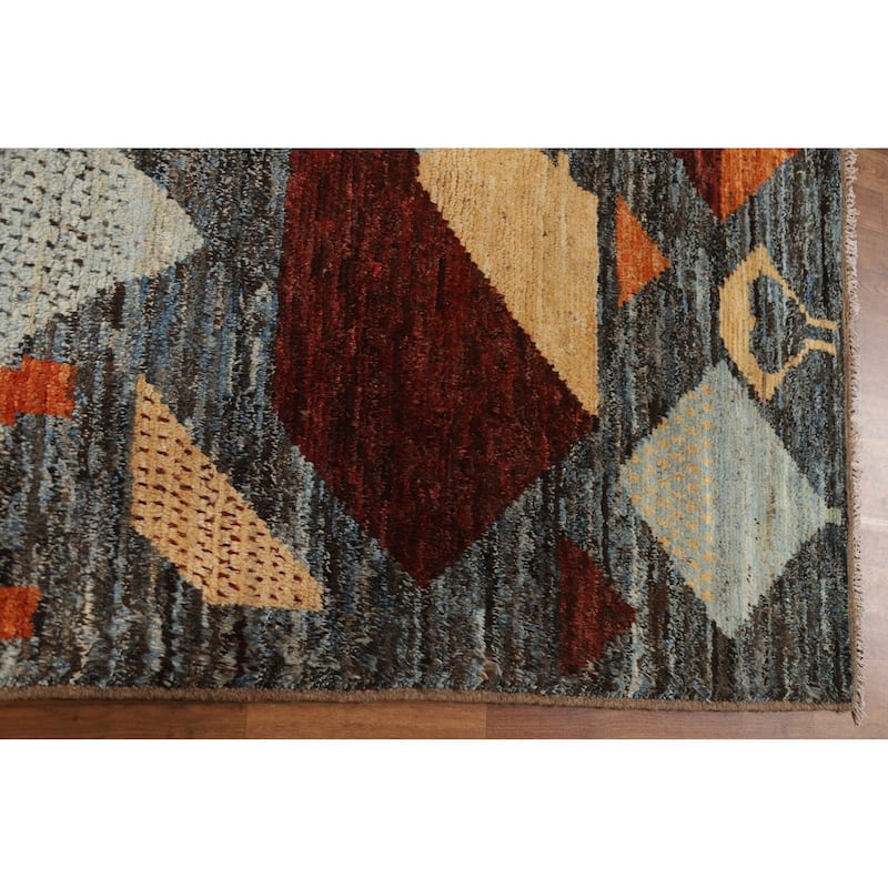 Hand Knotted Oriental 100% Wool Carpet Modern Tribal Greys & Charcoal Moroccan Area Rug - 10' 0'' X 6' 11''