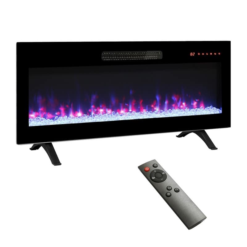 36 in. Wall Mounted Recess Ultra Thin Electric Fireplace with Tempered Glass Front in Black,Remote,1400W/5000BTU