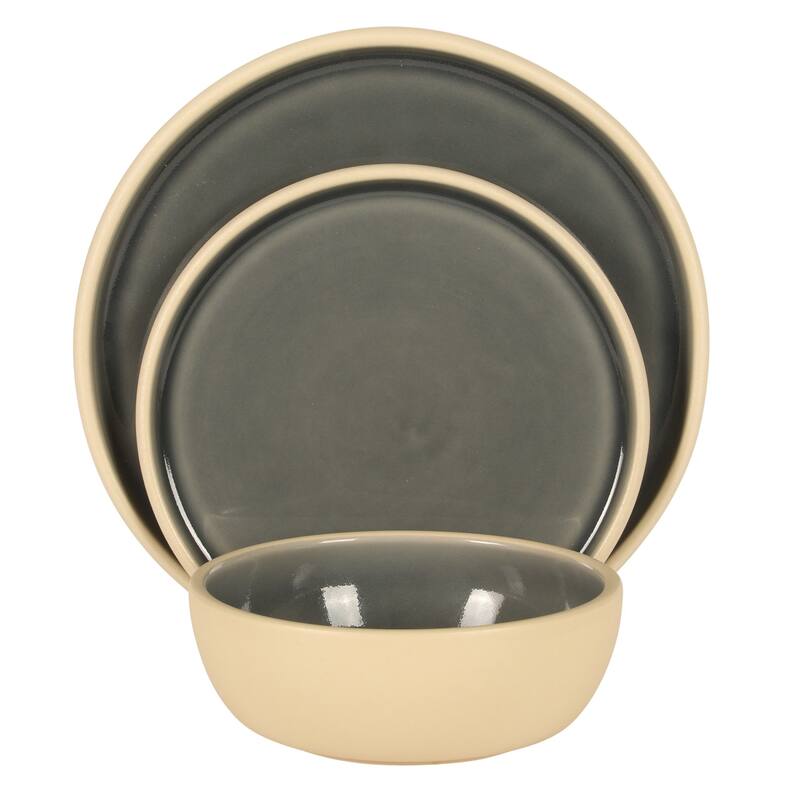 Gibson Elite - Made in Portugal - Port Gaia 12 Piece (Service for 4) Reactive Glaze Dishes Stoneware Ceramic Dinnerware Set