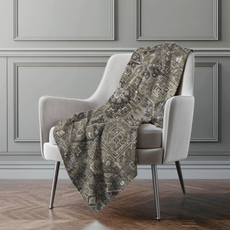 Premium Machine Washable Traditional Persian Sherpa Throw Blanket - Taupe - 4'2" x 5'10"