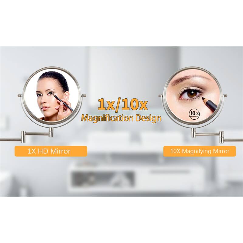 10x Magnifying Wall Mounted Mirror Finish Satin Nickel Finish