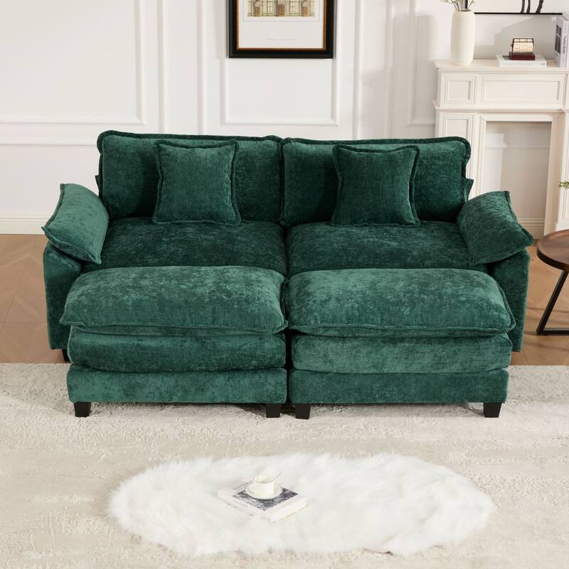 Oversized Chenille Upholstered Sofa, Modular Sectional Cloud Sofa, 2 Seater Sofa with Wider Armrest & Backrest Pillows