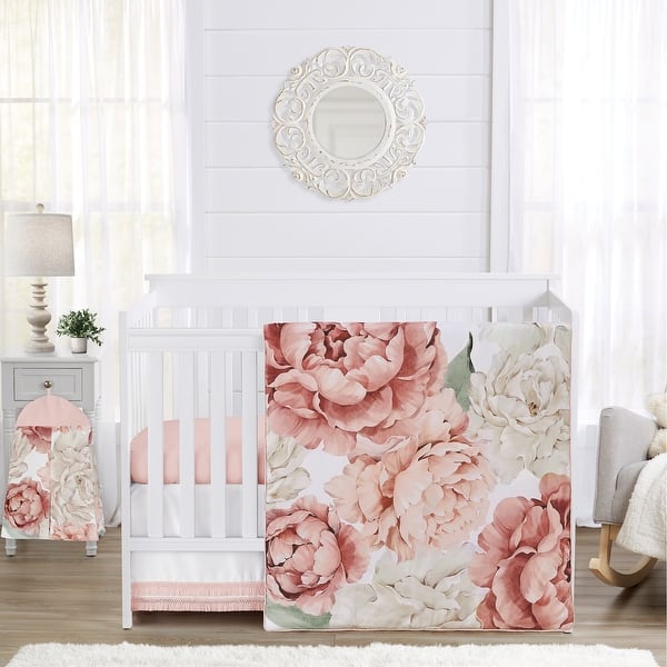 slide 2 of 6, Boho Shabby Chic Floral Girl Nursery Crib Bedding Set Ivory Bohemian Vintage Garden Watercolor Flower Nature Elegant Rose Fringe