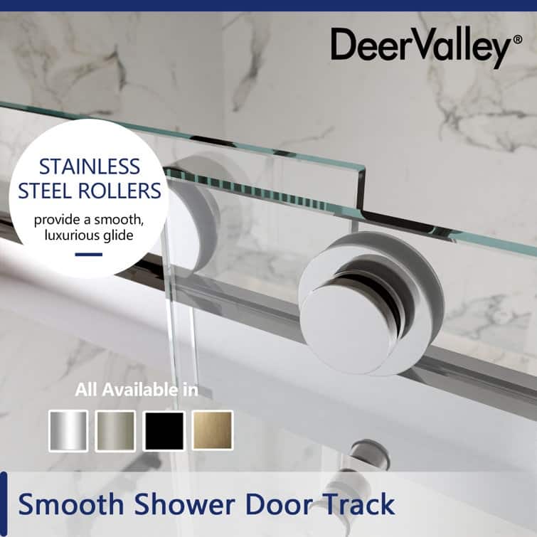 DeerValley 56" - 60" W x 76" H Double Sliding Frameless Shower Enclosure, Stainless Steel Accessories