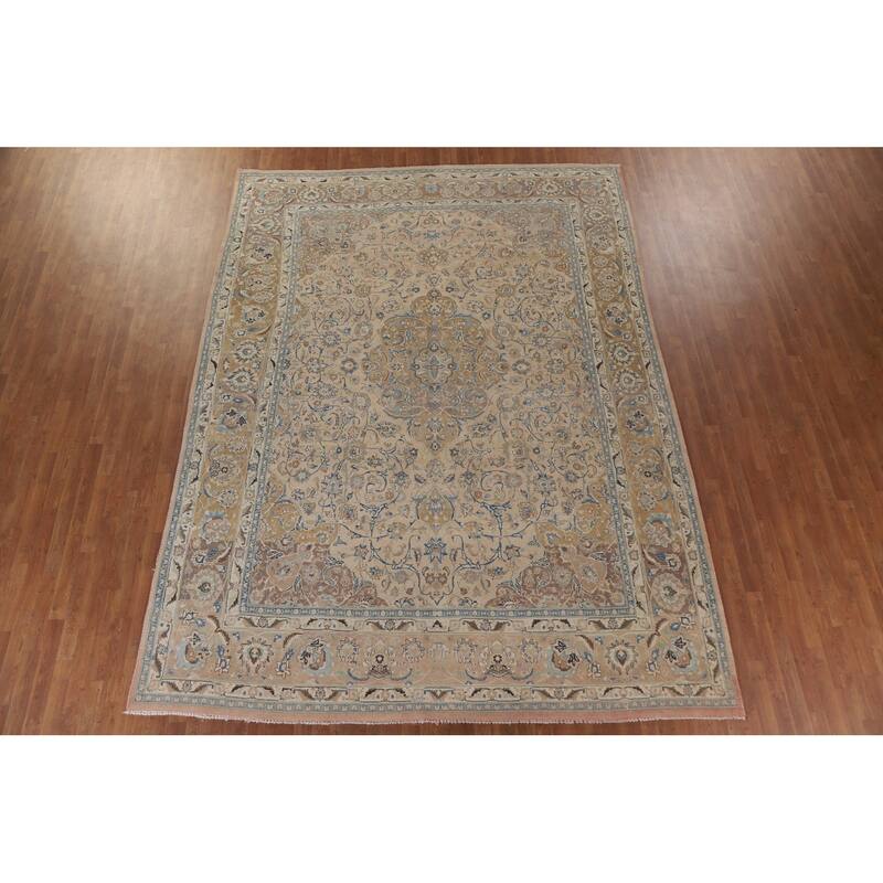 Hand Knotted Oriental 100% Wool Carpet Traditional Floral Peach Mashad Area Rug - 12' 5'' X 9' 4''
