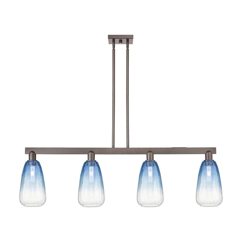 Innovations Lighting Urban Downtown - Brookhaven Almond - 4 Light 48" Stem Hung Island Light - Oil Rubbed Bronze/Sapphire Blue