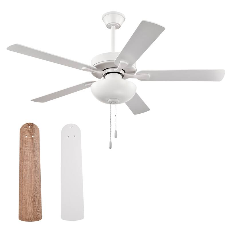 White 52 in. Indoor 5-Blade Modern Reversible Ceiling Fan with Light Kit and Pull Chain - 52 in. Dia x 16.7 in. or 21.7 in.