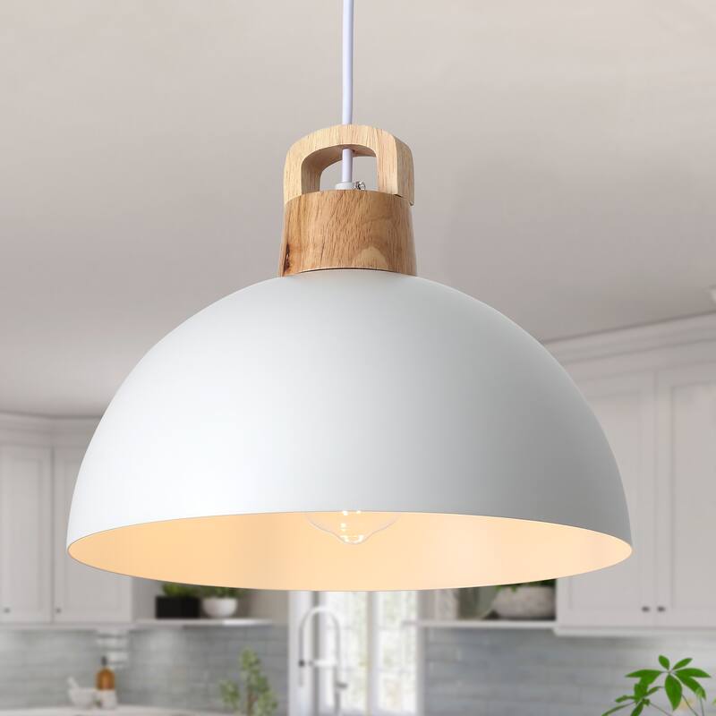 1-Light Modern Pendant Light Fixture with Plug-in Switch for Kitchen Island - White