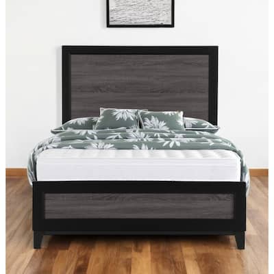 HomeRoots Black And Gray Inlaid Panels Full Bed Frame