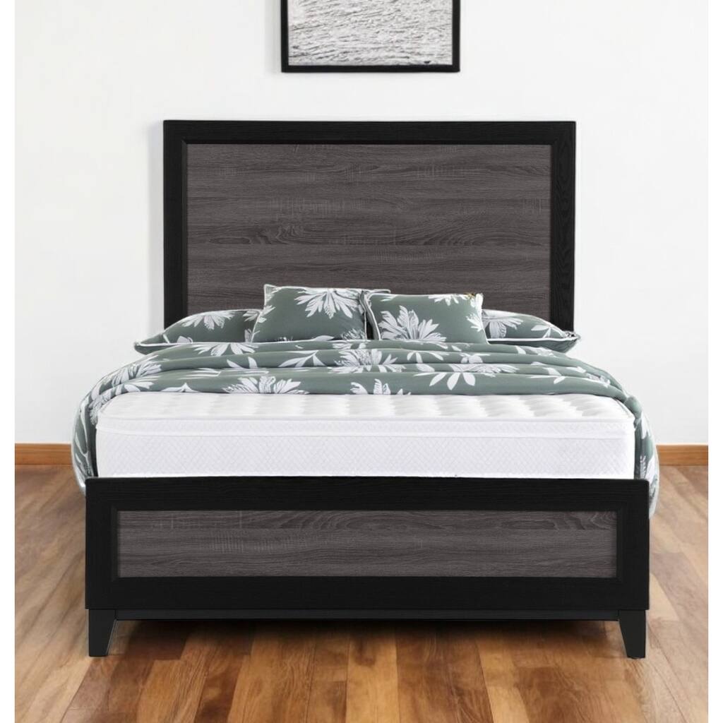 HomeRoots Black And Gray Inlaid Panels Full Bed Frame