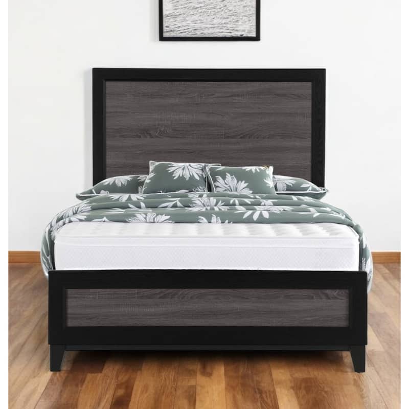 HomeRoots Black And Gray Inlaid Panels Queen Bed Frame - Queen