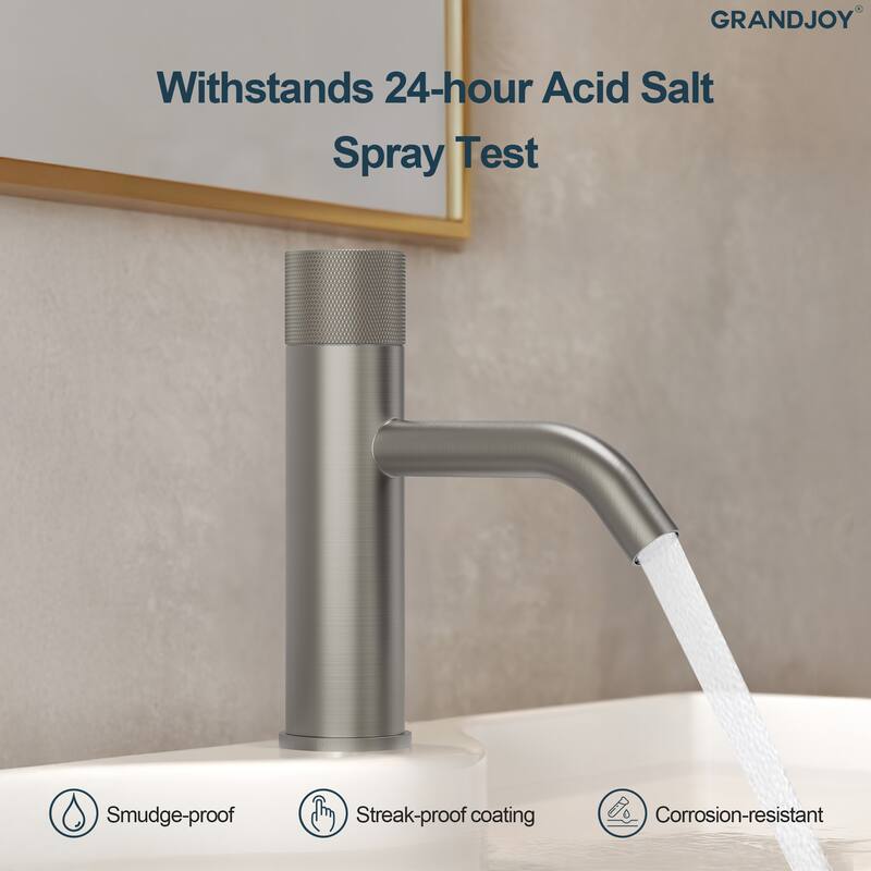 GRANDJOY Low-Arc Single Handle Vessel Sink Faucet with Pop-Up Drain, Compact Bathroom Design