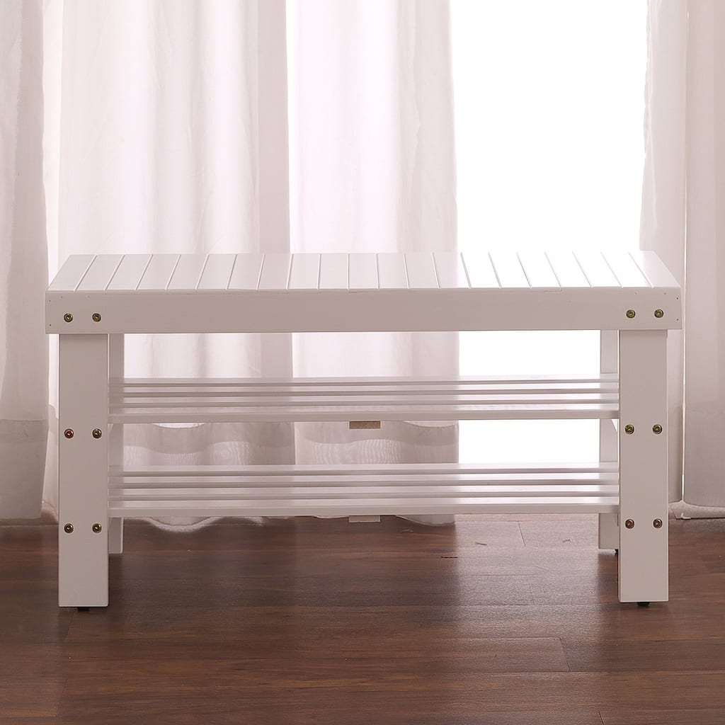 Solid Wood Storage Shoe Bench
