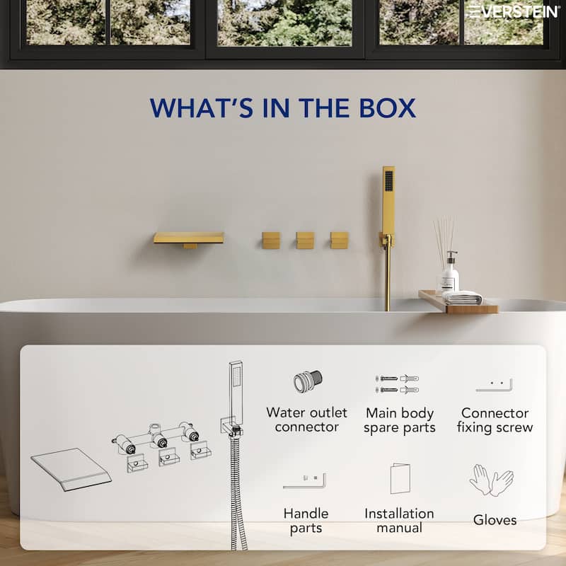 Waterfall Tub Faucet with Rough-in Valve,Wall Mounted Tub Spout with Handheld Shower
