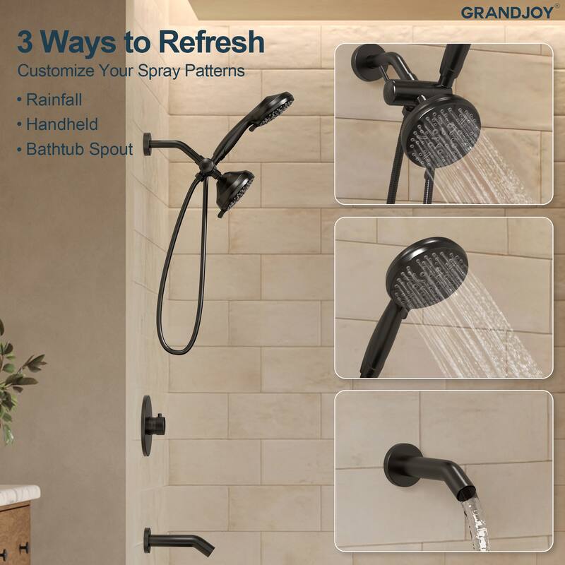 GRANDJOY 5-Spray Wall Mounted Shower Faucet System with Valve
