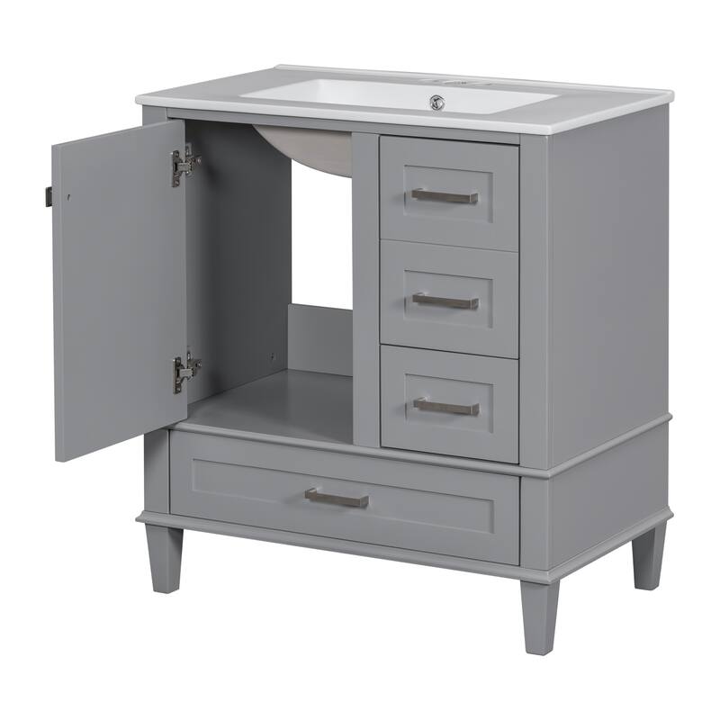 Bathroom Vanity with Ceramic Sink, Bathroom Storage Cabinet with Soft Closing Doors, Bathroom Vanities with Solid Wood Frame