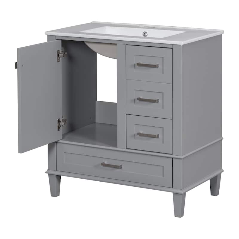 GDFStudio - Iris Wood & Ceramic Modern 30" Bathroom Vanity with Sink, Soft-Close Door & 3 Drawers
