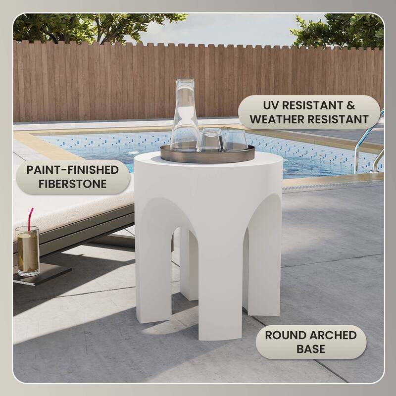 Round Side Table End Table in Fiberstone for Indoor and Outdoor
