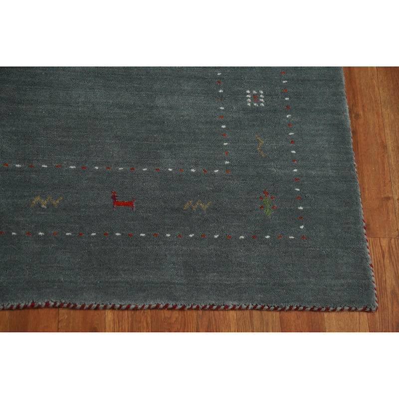 Hand Knotted Oriental 100% Wool Carpet Tribal Tribal Navy Blue & Blues Gabbeh Area Rug - 7' 8'' X 5' 0''