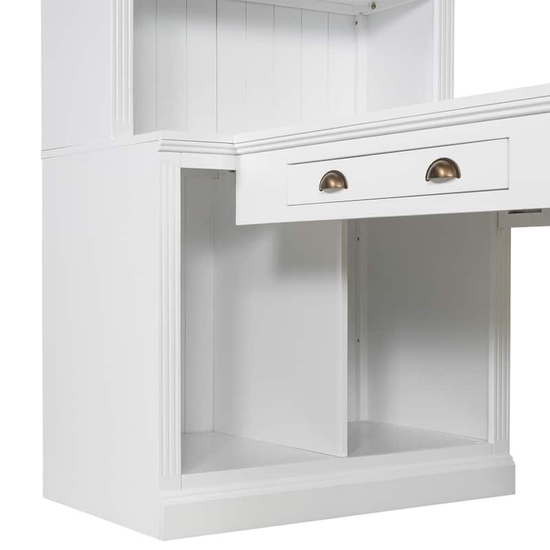 83.4-Inch Tall Bookshelf Study Desk with Writing Desk, LED Lighting, Storage Shelves and Drawer for Home Office