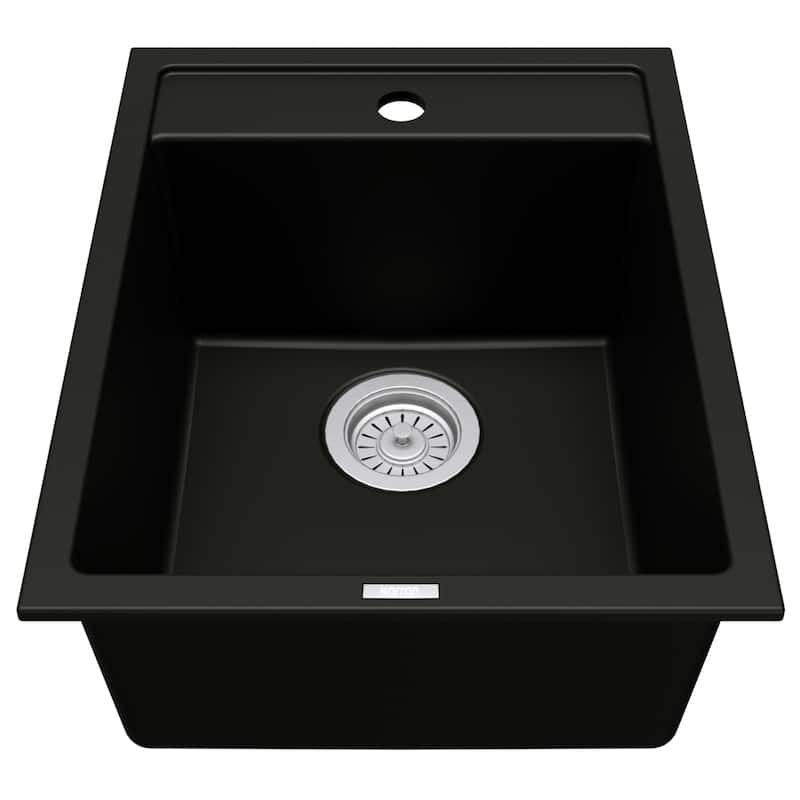 Karran QT-825 Drop-in 15-3/4" Single Bowl Quartz Composite Kitchen Sink - Black
