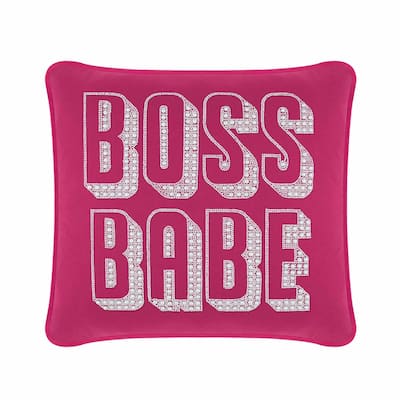 Boss Babe Pillow, Pearls and Rhinestones on Velvet, Feather Insert