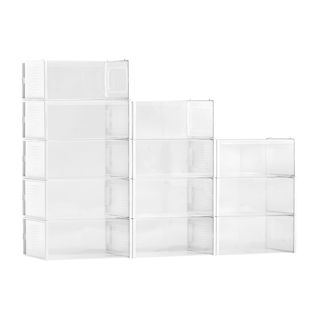 White Stackable Shoe Storage Boxes with Clip Lock Door, Ventilation and Tool-Free Assembly - 13.1 x 9.1 x 5.7 in