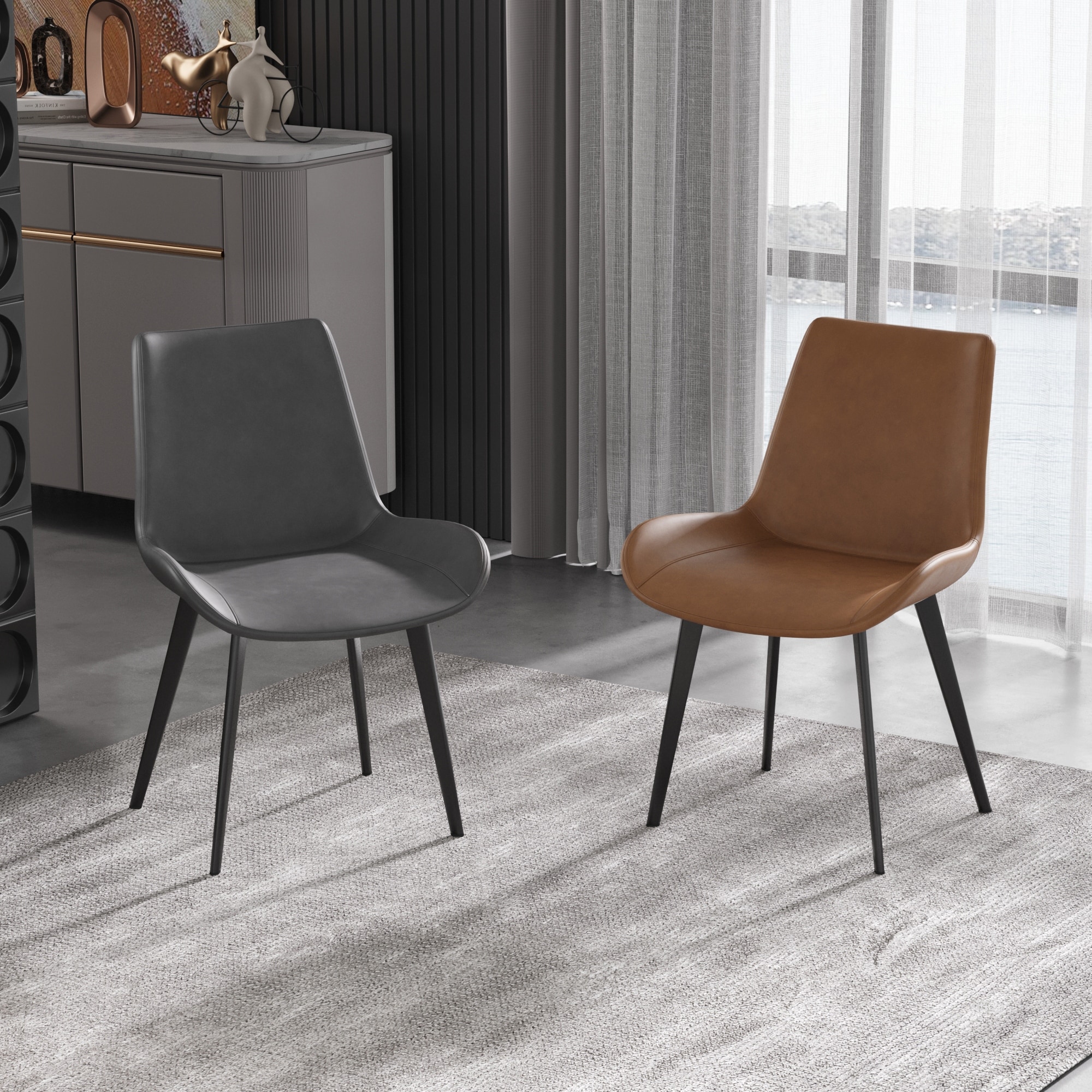 Modern Faux Leather Bucket Seat Dining Chairs (set of 2)