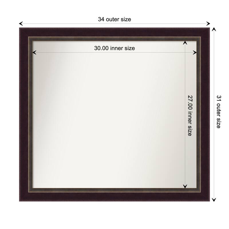 Signore Bronze Framed Non-Beveled Custom Wall Mirror, Bathroom Vanity Mirror - Outer Size: 34.25 x 31.25
