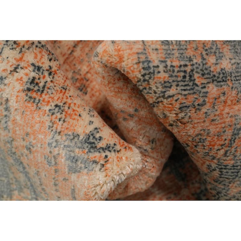 Hand Knotted Oriental Viscose Silk Carpet Modern All-Over Oranges & Rust Abstract Area Rug - 5' 7'' X 4' 0''